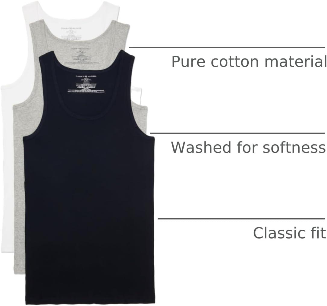 imageTommy Hilfiger Mens Cotton Classics 3Pack AShirtWhite Grey Heather Navy