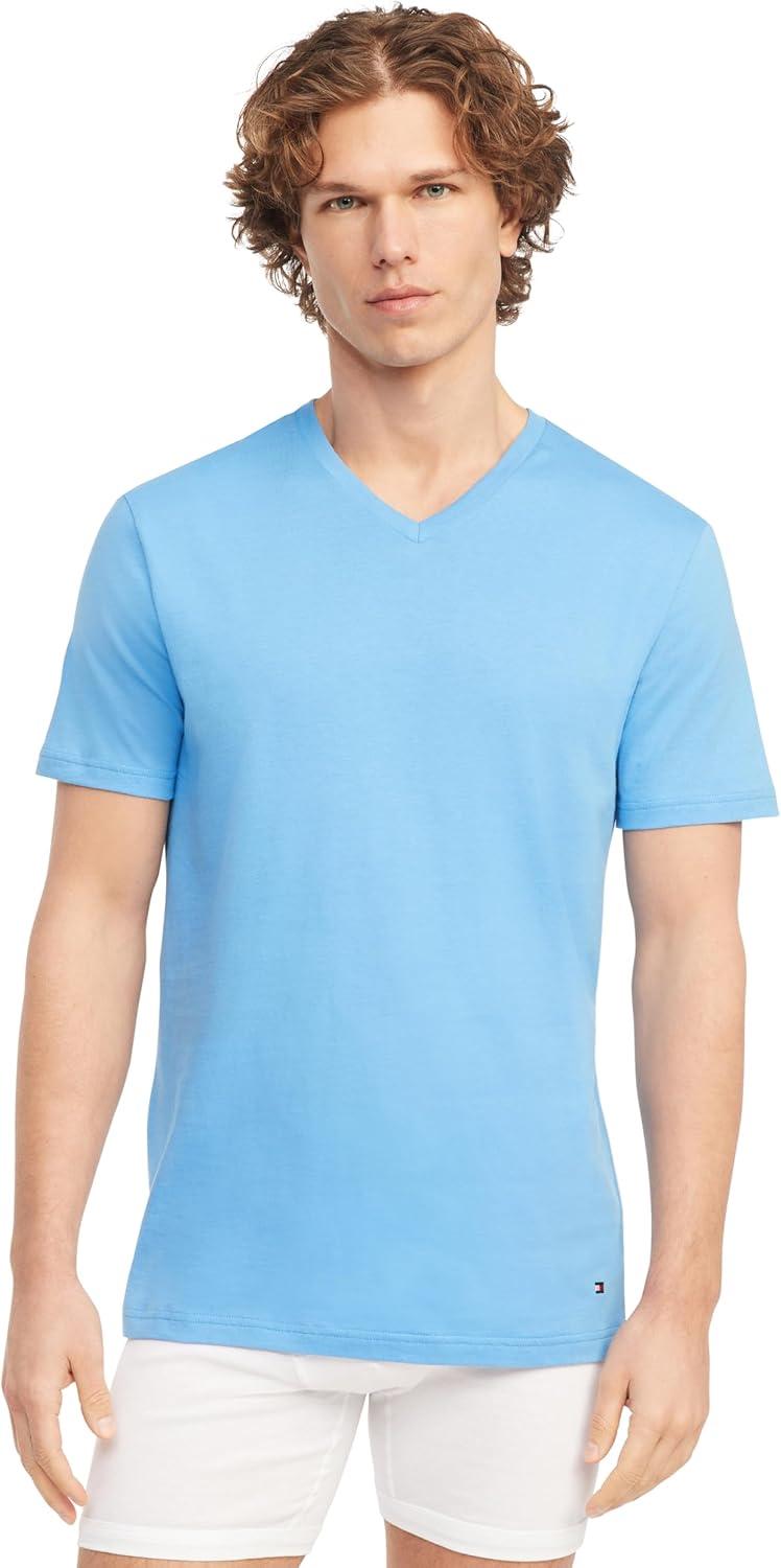 imageTommy Hilfiger Mens Cotton Classics 3Pack VNeck UndershirtsGrey Heather Copenhagen Blue White