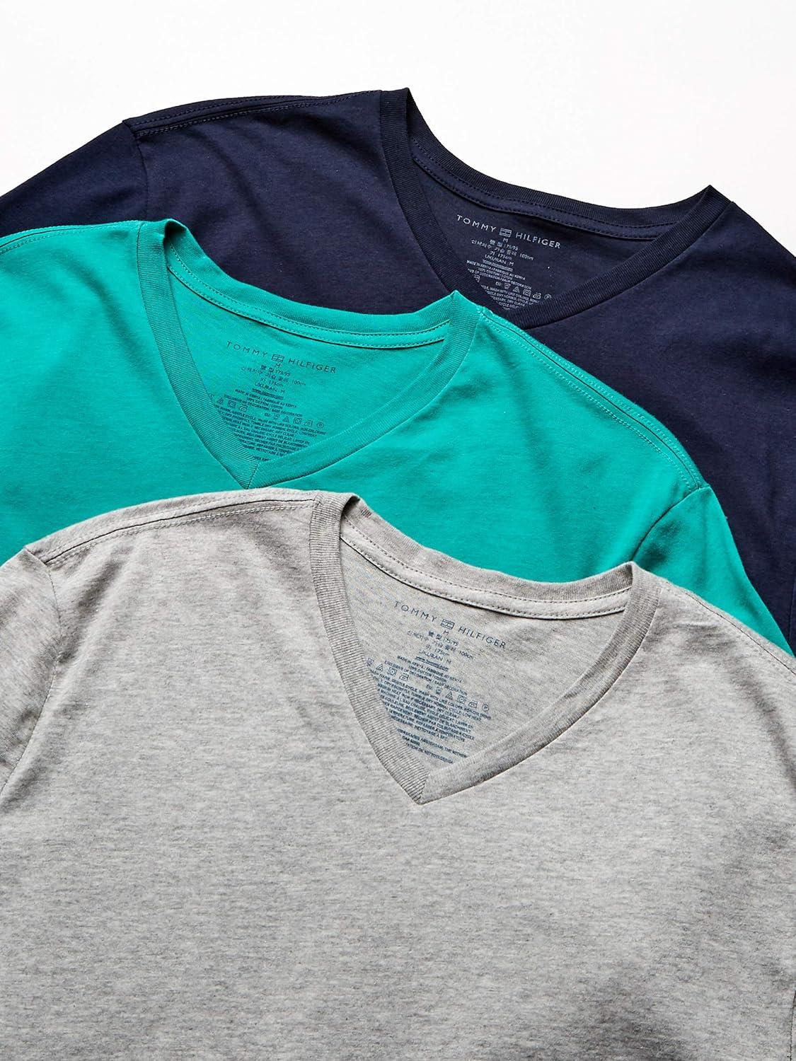 imageTommy Hilfiger Mens Cotton Classics 3Pack VNeck UndershirtsV Neck Green Multi