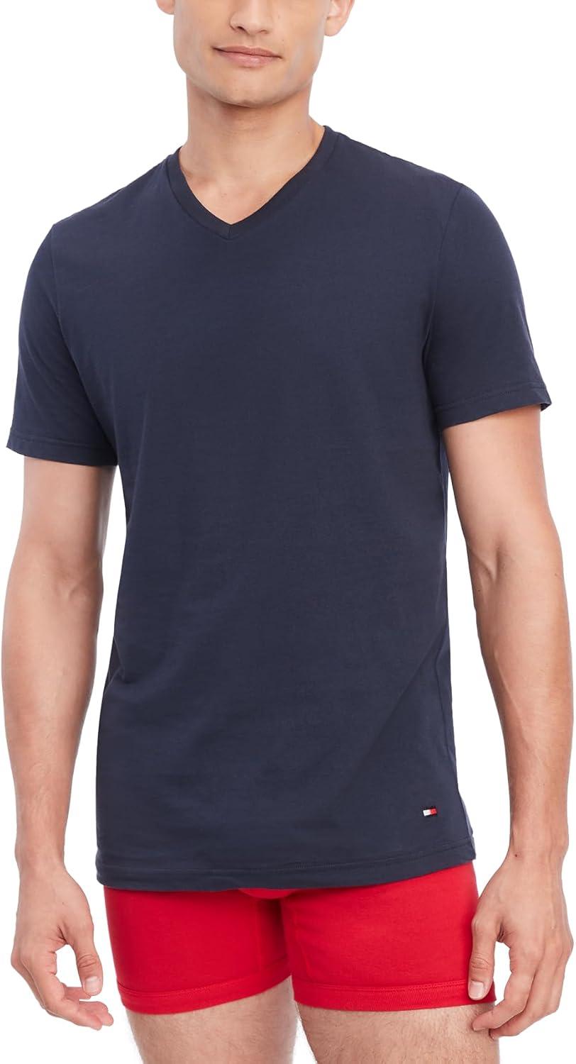 imageTommy Hilfiger Mens Cotton Classics 3Pack VNeck UndershirtsV Neck WhiteGreyNavy