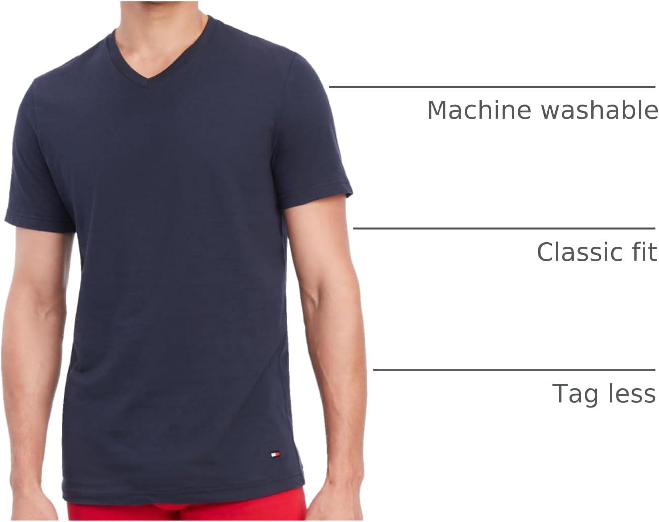 imageTommy Hilfiger Mens Cotton Classics 3Pack VNeck UndershirtsV Neck WhiteGreyNavy