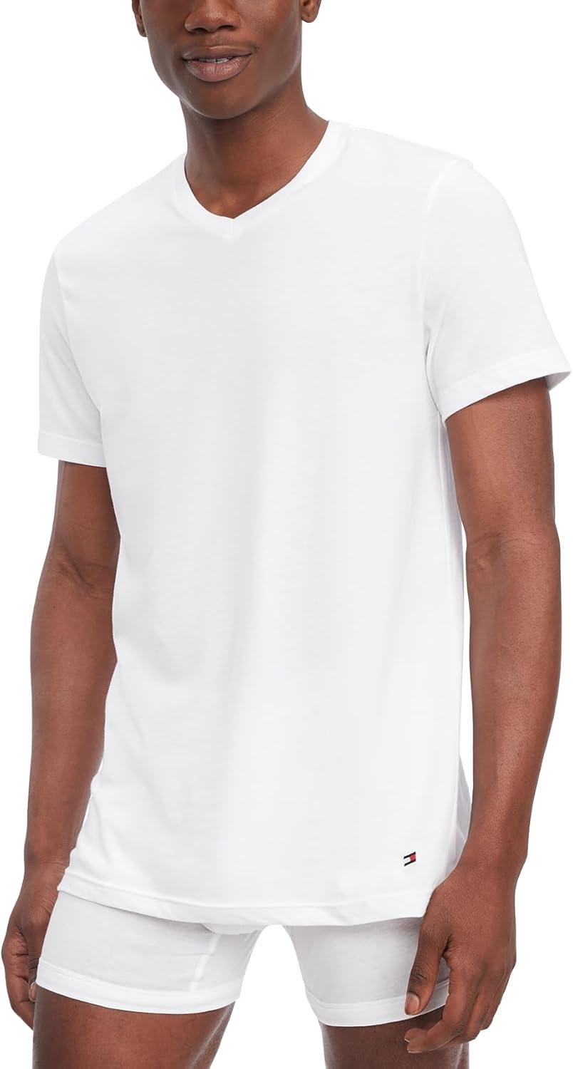 imageTommy Hilfiger Mens Cotton Classics 3Pack VNeck UndershirtsValley Green Desert Sky White