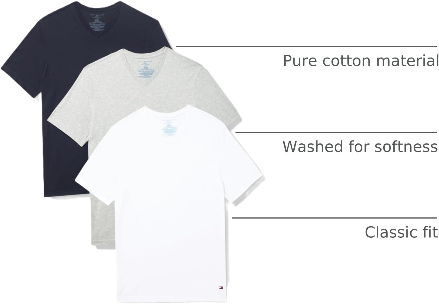 imageTommy Hilfiger Mens Cotton Classics 3Pack VNeck UndershirtsWhite Grey Heather Navy