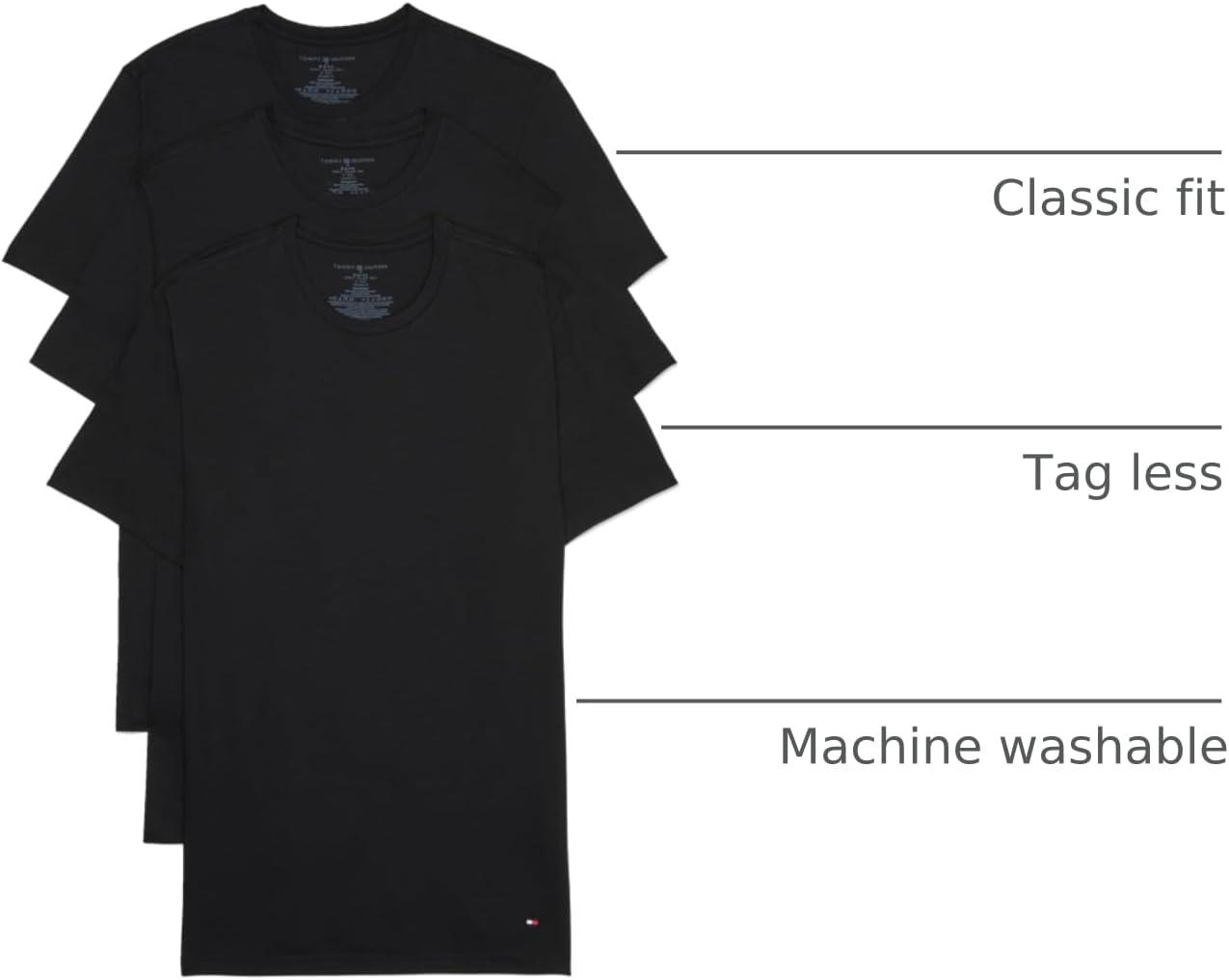 imageTommy Hilfiger Mens Cotton Classics Crewneck Undershirts 3Pack3 Black