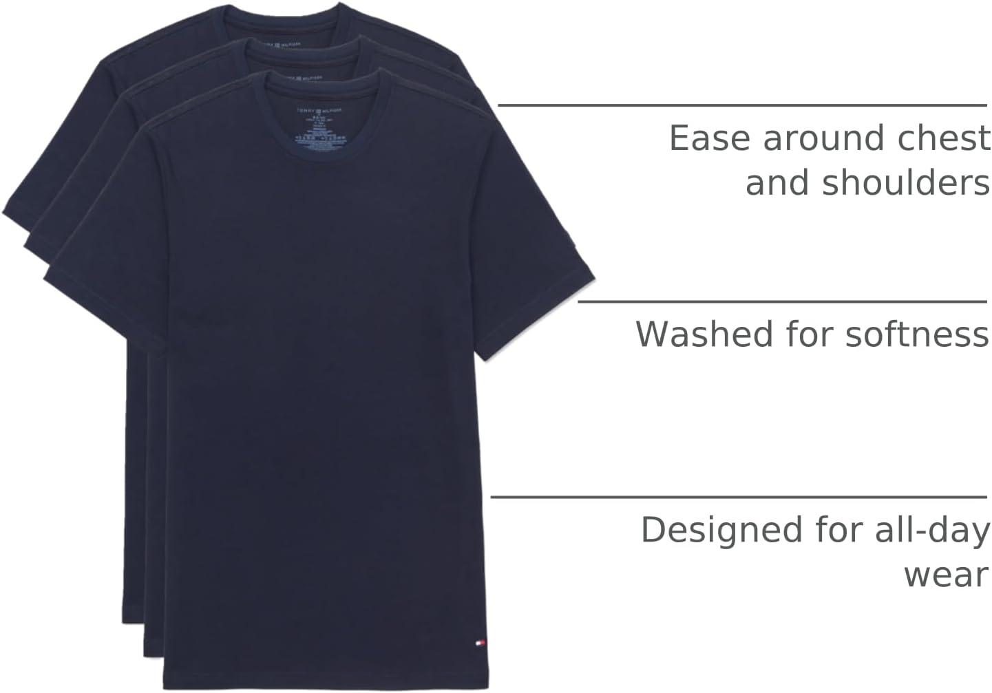 imageTommy Hilfiger Mens Cotton Classics Crewneck Undershirts 3Pack3 Navy