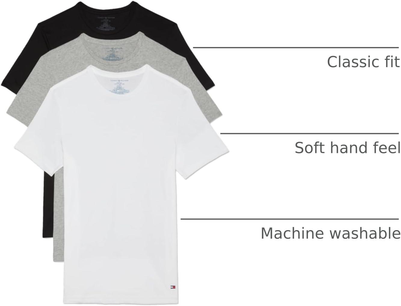 imageTommy Hilfiger Mens Cotton Classics Crewneck Undershirts 3PackBlack Grey Heather White