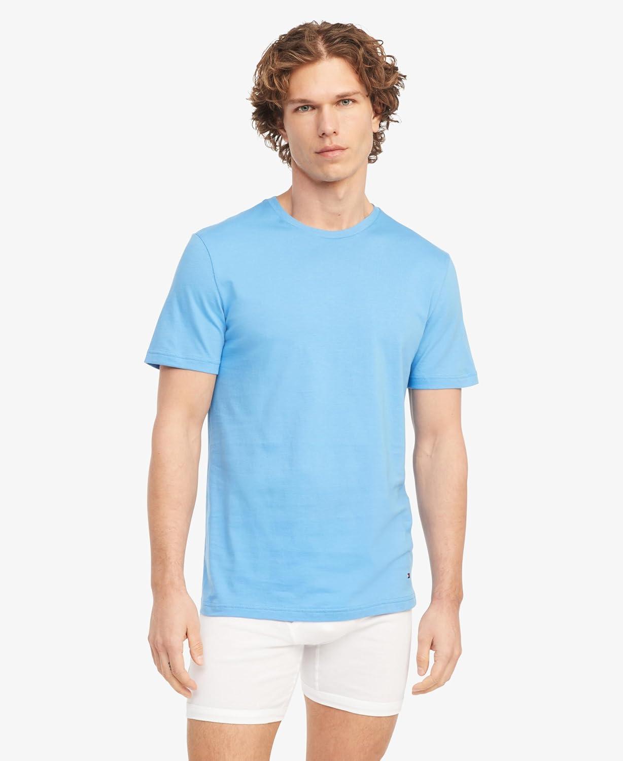 imageTommy Hilfiger Mens Cotton Classics Crewneck Undershirts 3PackGrey Heather Copenhagen Blue White