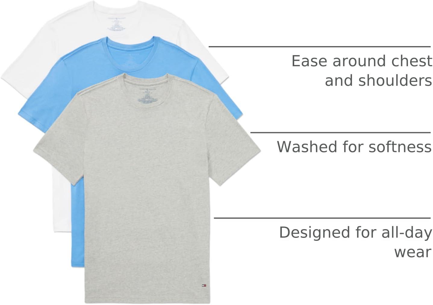 imageTommy Hilfiger Mens Cotton Classics Crewneck Undershirts 3PackGrey Heather Copenhagen Blue White