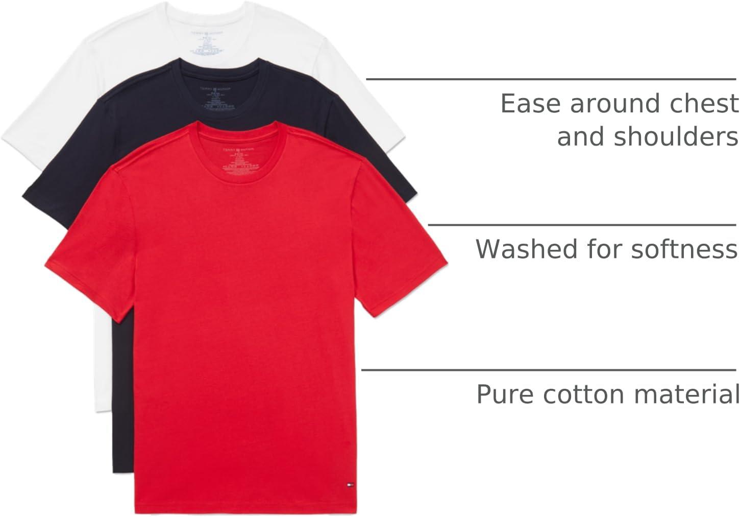 imageTommy Hilfiger Mens Cotton Classics Crewneck Undershirts 3PackPrimary Red Navy White