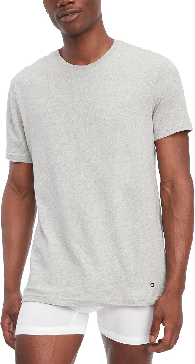imageTommy Hilfiger Mens Cotton Classics Crewneck Undershirts 3PackWhite Grey Heather Navy
