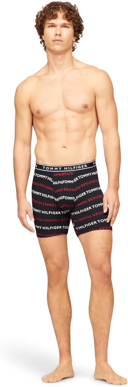 imageTommy Hilfiger Mens Cotton Stretch 4Pack Boxer BriefBreezy Blue Navy Logo Print Primary Red Bank Blue