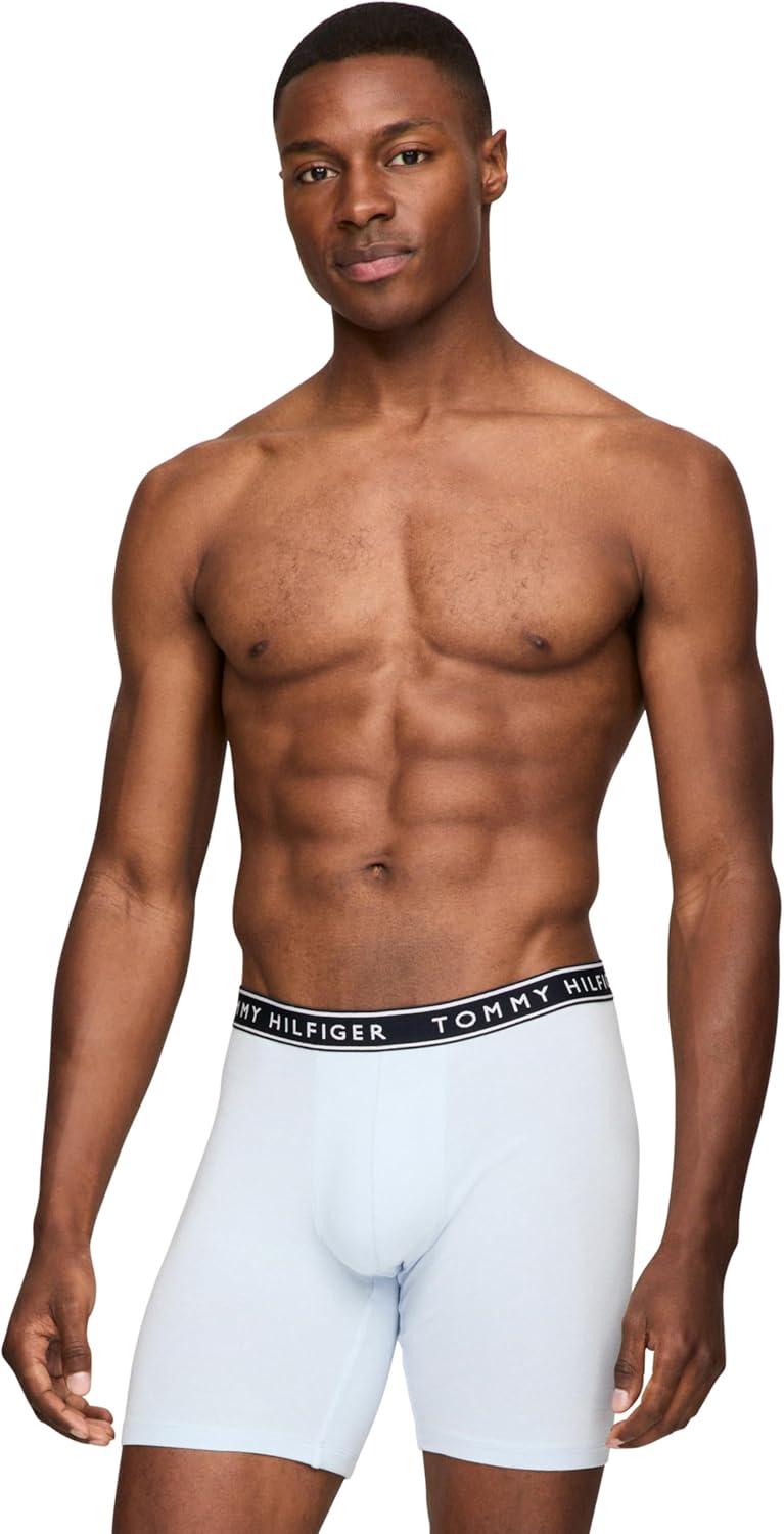 imageTommy Hilfiger Mens Cotton Stretch 4Pack Boxer BriefBreezy Blue Navy Micro Flag Primary Red Navy