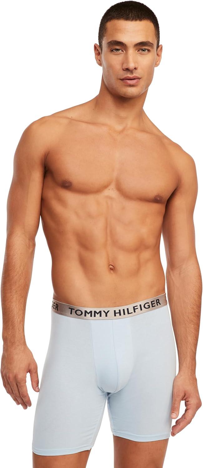 imageTommy Hilfiger Mens Cotton Stretch 4Pack Boxer BriefChambray Blue Wet Weather Mazarine Blue Navy