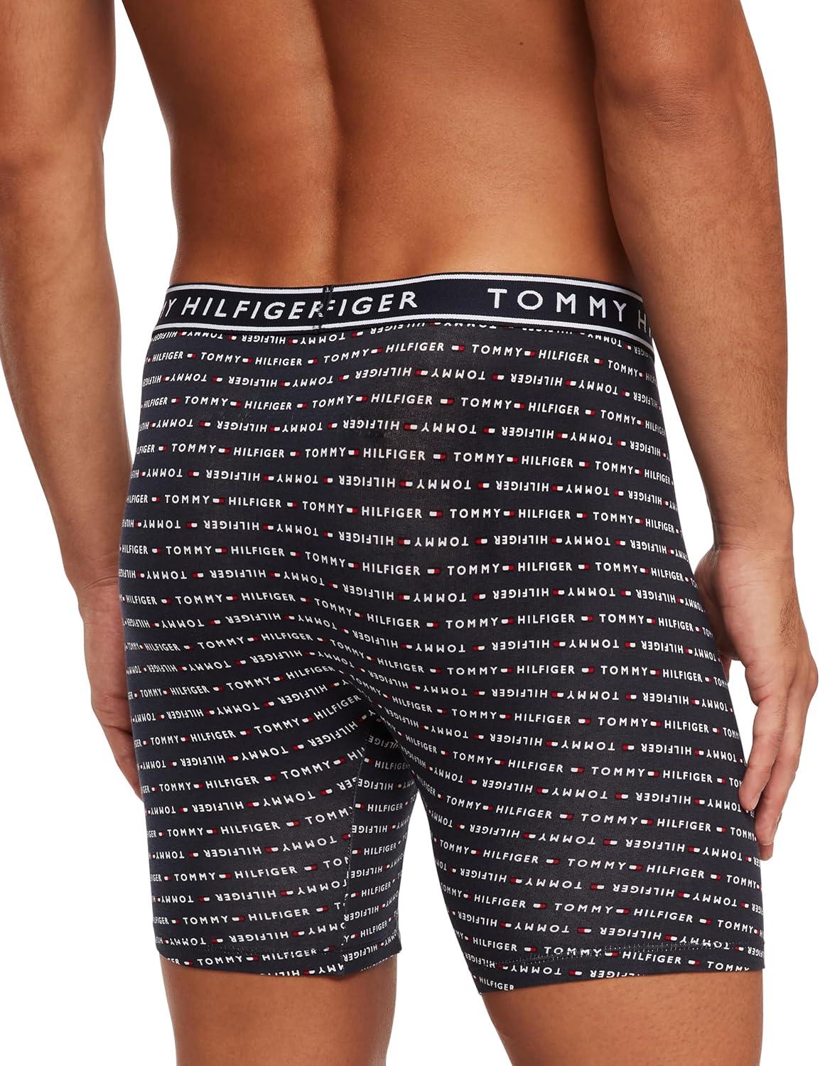 imageTommy Hilfiger Mens Cotton Stretch 4Pack Boxer BriefGrey Navy Logo Print Mahogany Indigo