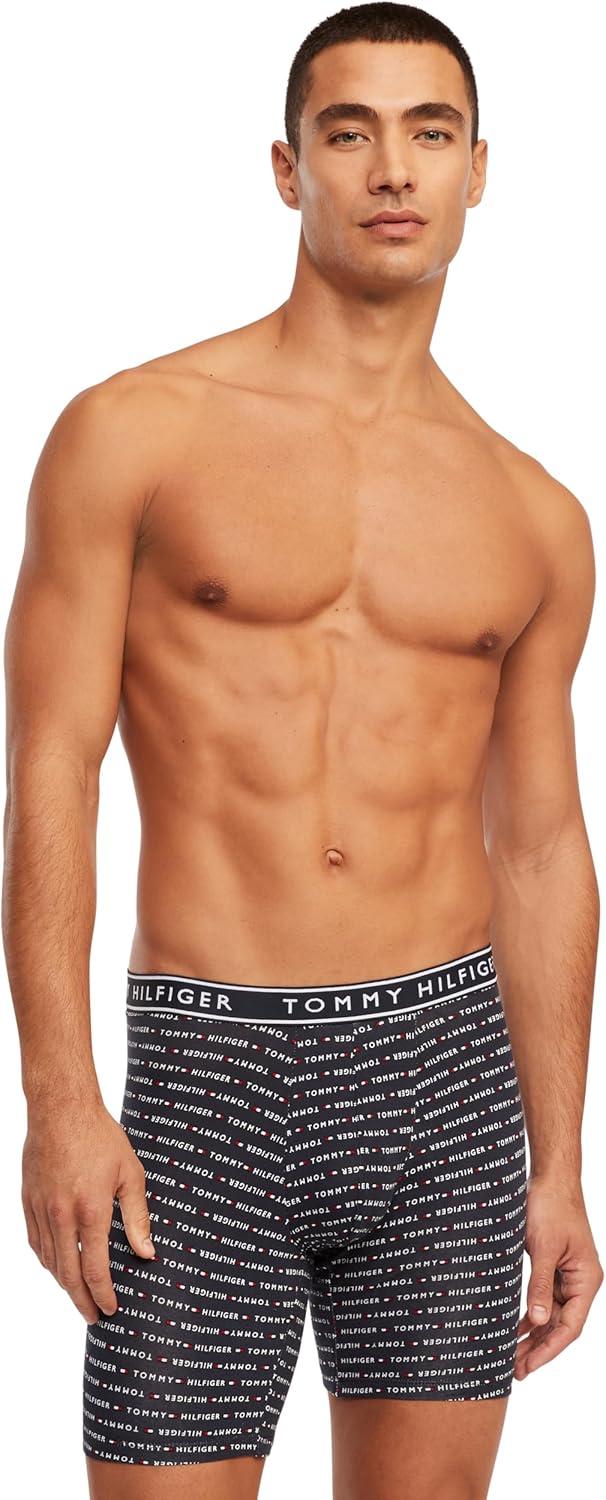 imageTommy Hilfiger Mens Cotton Stretch 4Pack Boxer BriefGrey Navy Logo Print Mahogany Indigo