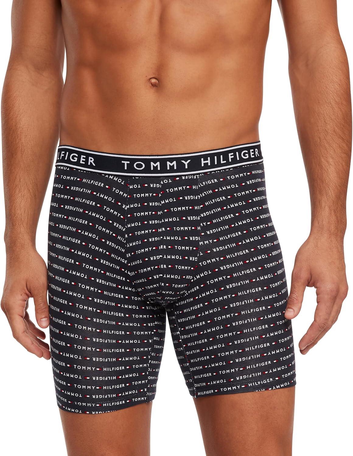 imageTommy Hilfiger Mens Cotton Stretch 4Pack Boxer BriefGrey Navy Logo Print Mahogany Indigo