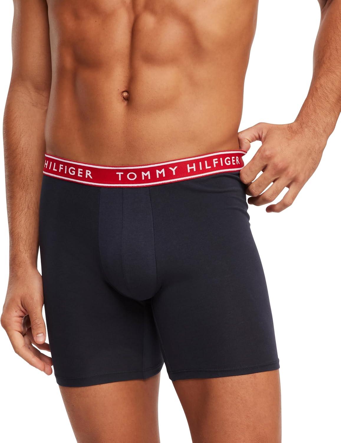 imageTommy Hilfiger Mens Cotton Stretch 4Pack Boxer BriefNautical Blue W Navy Navy W Red Red W Navy Grey W Nautical Blue