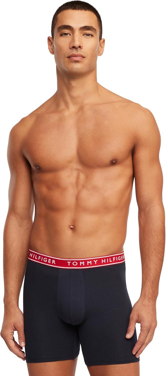 imageTommy Hilfiger Mens Cotton Stretch 4Pack Boxer BriefNautical Blue W Navy Navy W Red Red W Navy Grey W Nautical Blue