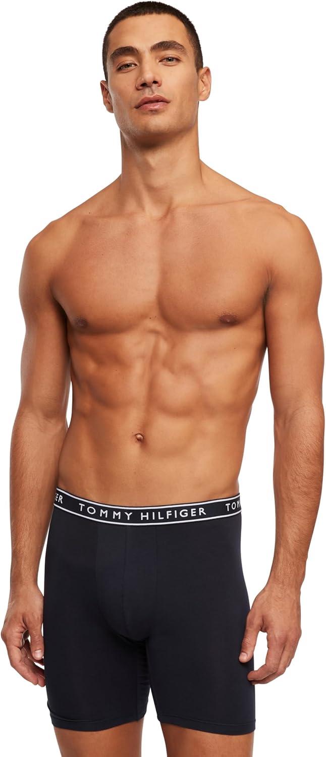 imageTommy Hilfiger Mens Cotton Stretch 4Pack Boxer BriefRomantic Blue Primary Red North Sky Blue Navy