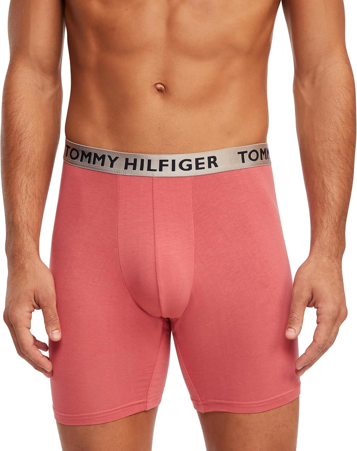 imageTommy Hilfiger Mens Cotton Stretch 4Pack Boxer BriefRose Grey Heather Four Leaf Clover Navy