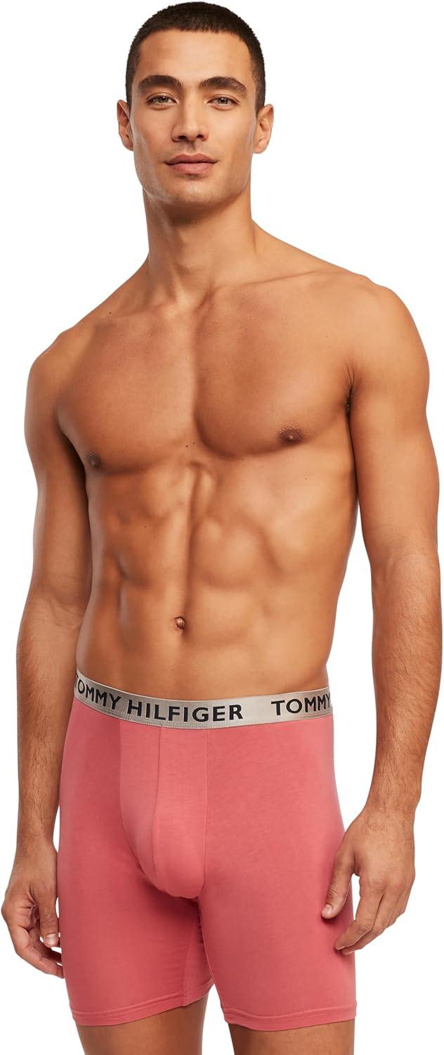 imageTommy Hilfiger Mens Cotton Stretch 4Pack Boxer BriefRose Grey Heather Four Leaf Clover Navy