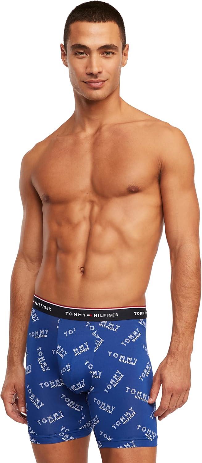 imageTommy Hilfiger Mens Micro Classics Boxer Brief 3PackGreen Mazarine Blue Logo Print Gold