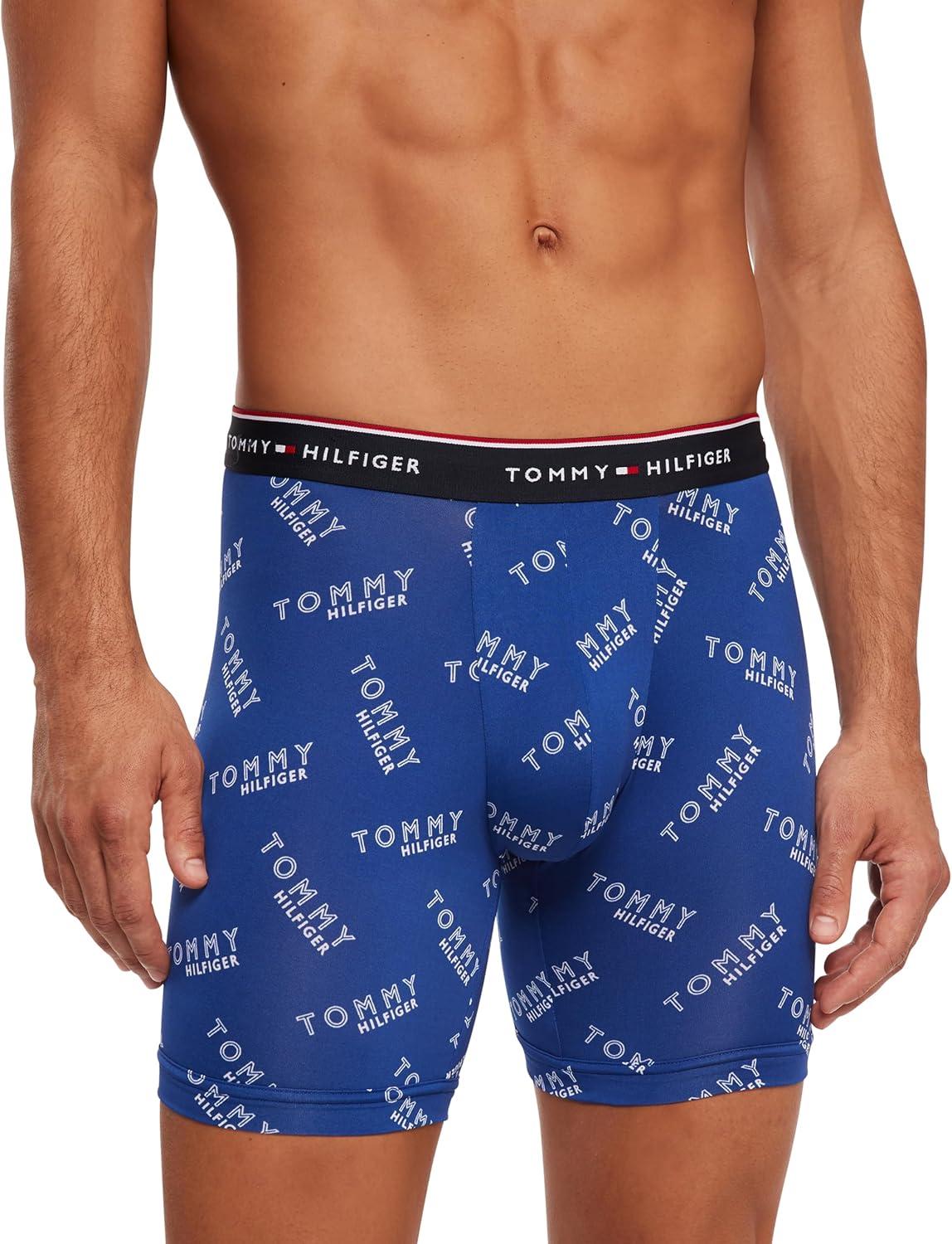 imageTommy Hilfiger Mens Micro Classics Boxer Brief 3PackGreen Mazarine Blue Logo Print Gold