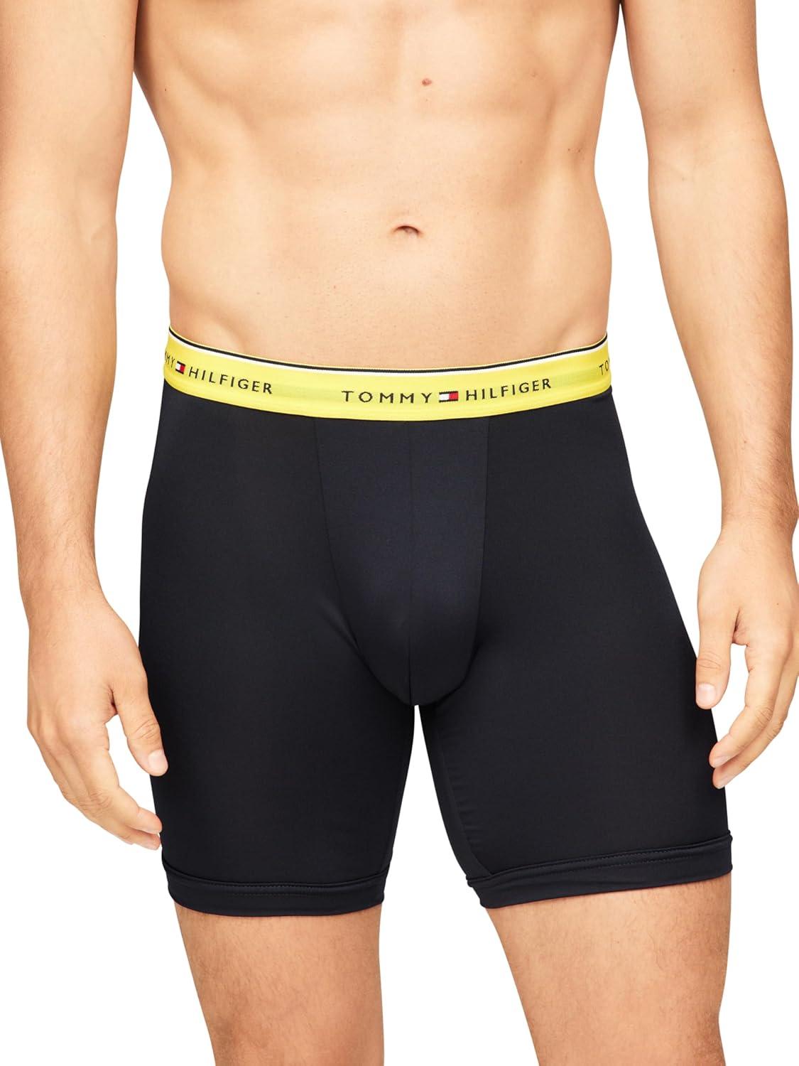 imageTommy Hilfiger Mens Micro Classics Boxer Brief 3PackNavy W Dark Orange Waistband Navy W Shocking Blue Waistband Navy W Vivid Yellow Waistband