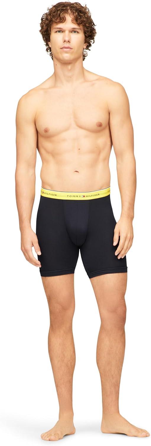 imageTommy Hilfiger Mens Micro Classics Boxer Brief 3PackNavy W Dark Orange Waistband Navy W Shocking Blue Waistband Navy W Vivid Yellow Waistband