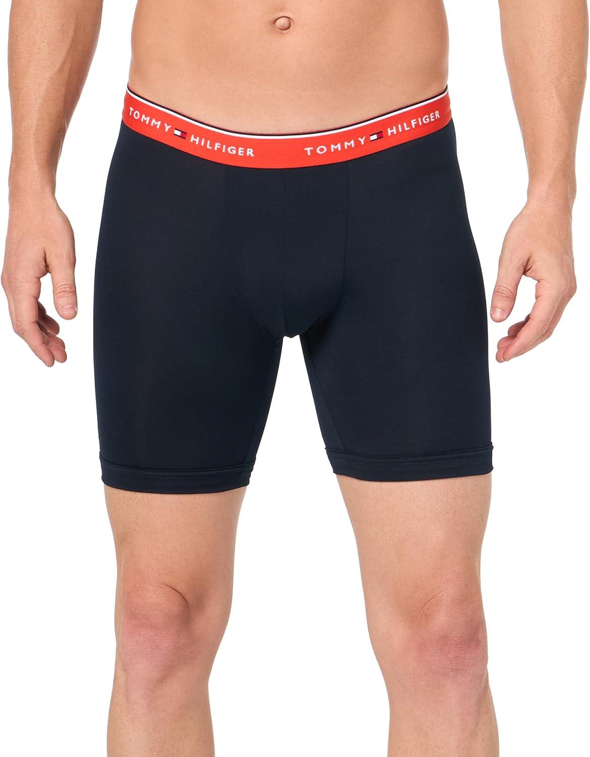 imageTommy Hilfiger Mens Micro Classics Boxer Brief 3PackNavy W Dark Orange Waistband Navy W Shocking Blue Waistband Navy W Vivid Yellow Waistband