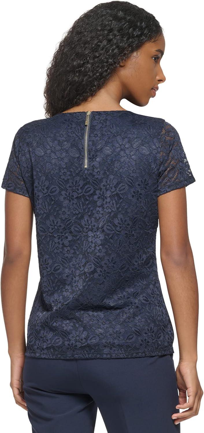 imageTommy Hilfiger Short Sleeve Lace BlouseMidnight