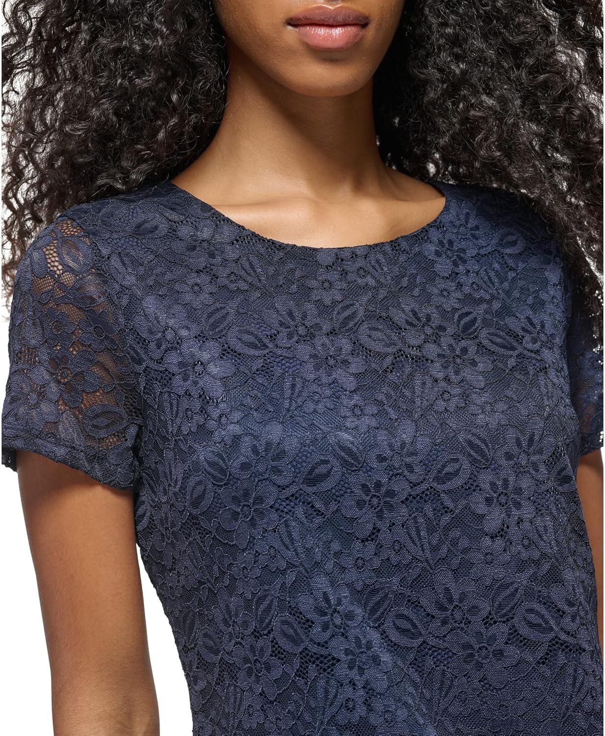 imageTommy Hilfiger Short Sleeve Lace BlouseMidnight