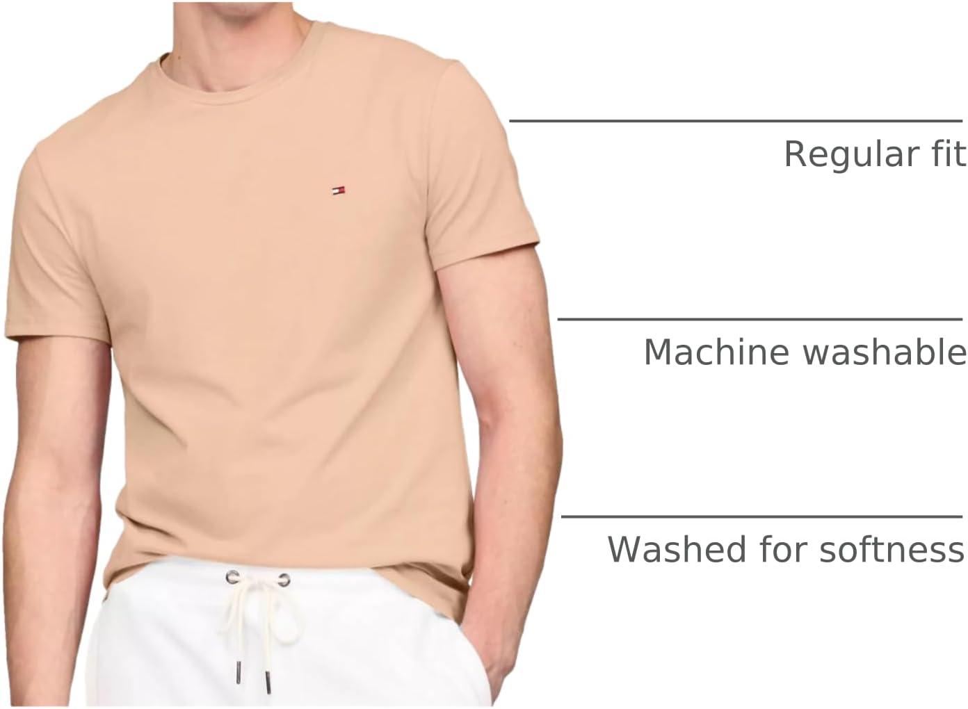imageTommy Hilfiger TShirt Mens Crew Neck Tee Classic Fit Short Sleeve Solid ShirtBeige