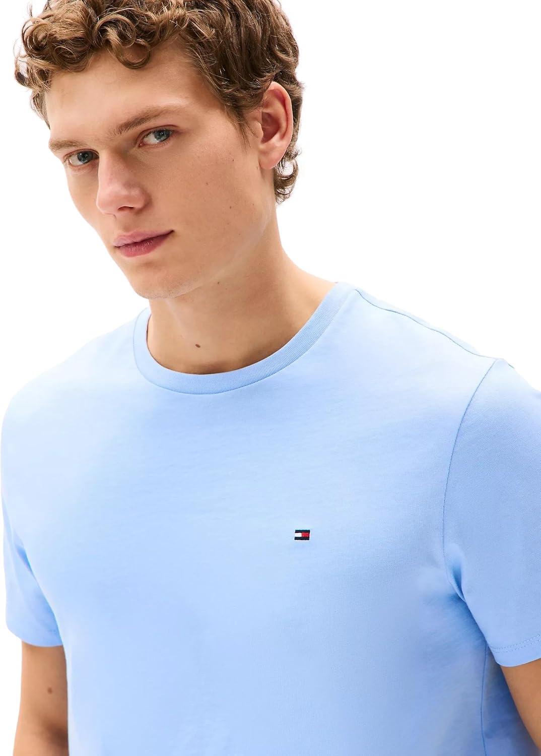 imageTommy Hilfiger TShirt Mens Crew Neck Tee Classic Fit Short Sleeve Solid ShirtBreezy Blue