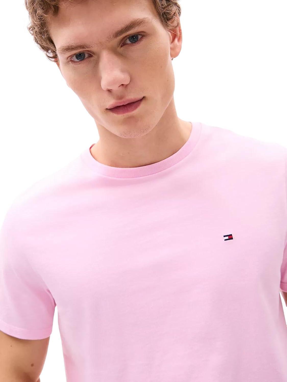 imageTommy Hilfiger TShirt Mens Crew Neck Tee Classic Fit Short Sleeve Solid ShirtClassic Pink
