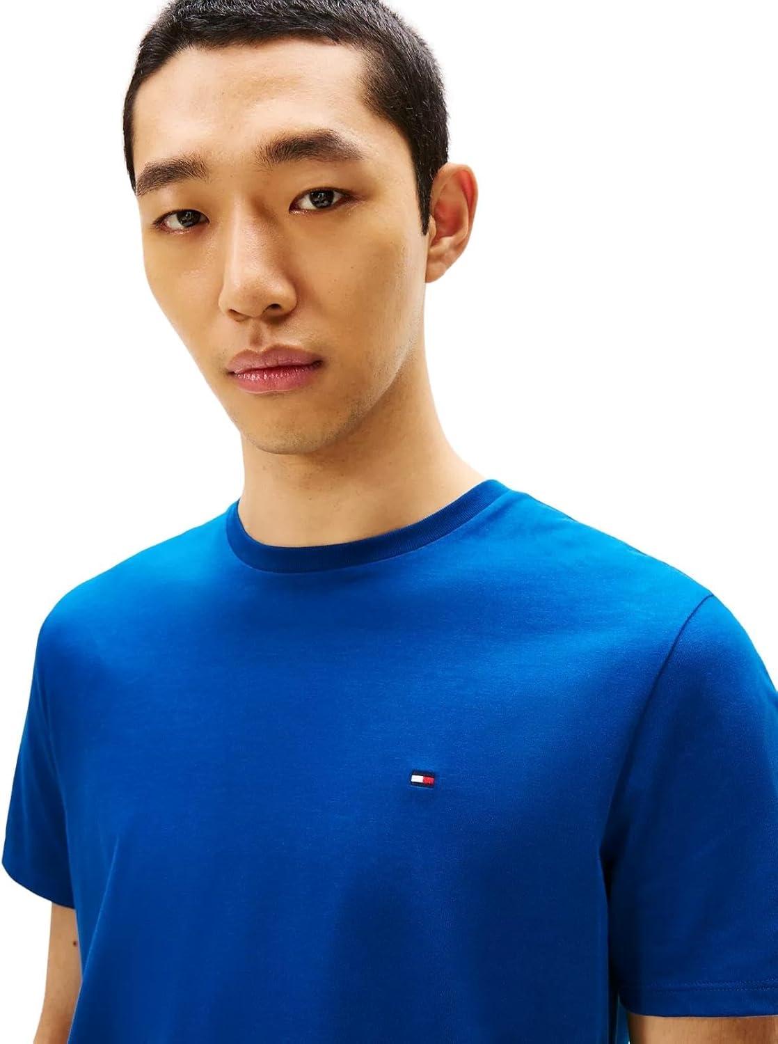 imageTommy Hilfiger TShirt Mens Crew Neck Tee Classic Fit Short Sleeve Solid ShirtKettle Blue
