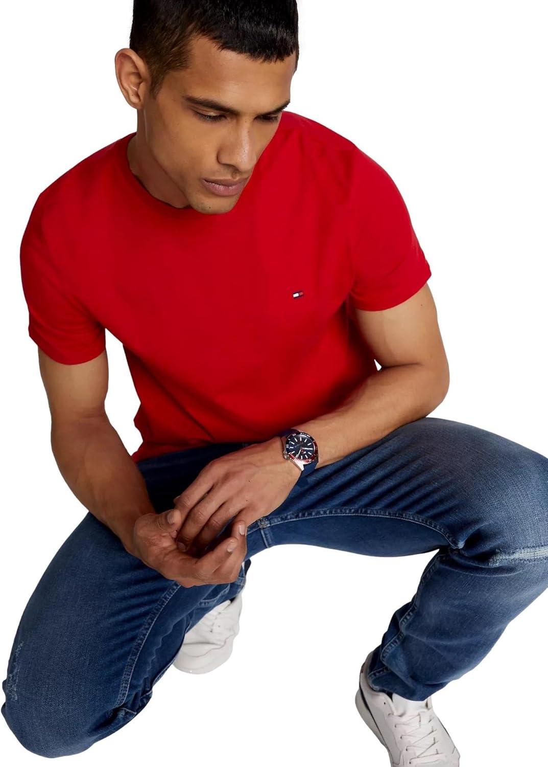 imageTommy Hilfiger TShirt Mens Crew Neck Tee Classic Fit Short Sleeve Solid ShirtPrimary Red