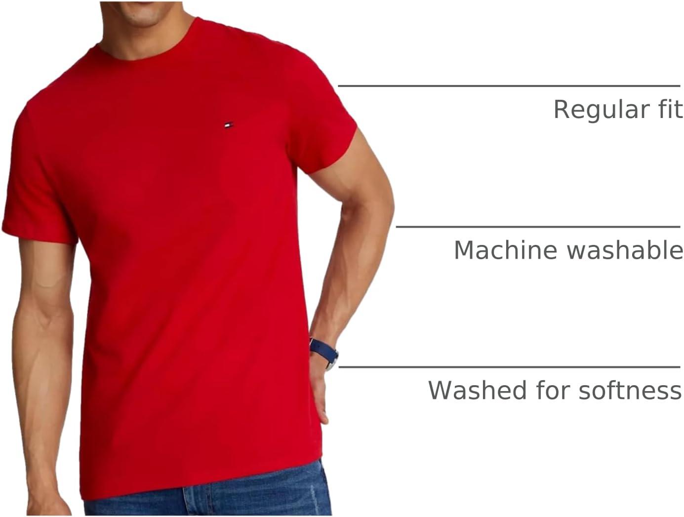 imageTommy Hilfiger TShirt Mens Crew Neck Tee Classic Fit Short Sleeve Solid ShirtRed