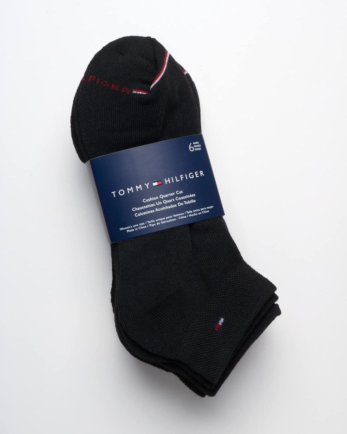 imageTommy Hilfiger Womens 6 Pack Flag Sport Cushion Short Crew SocksBlack Flag
