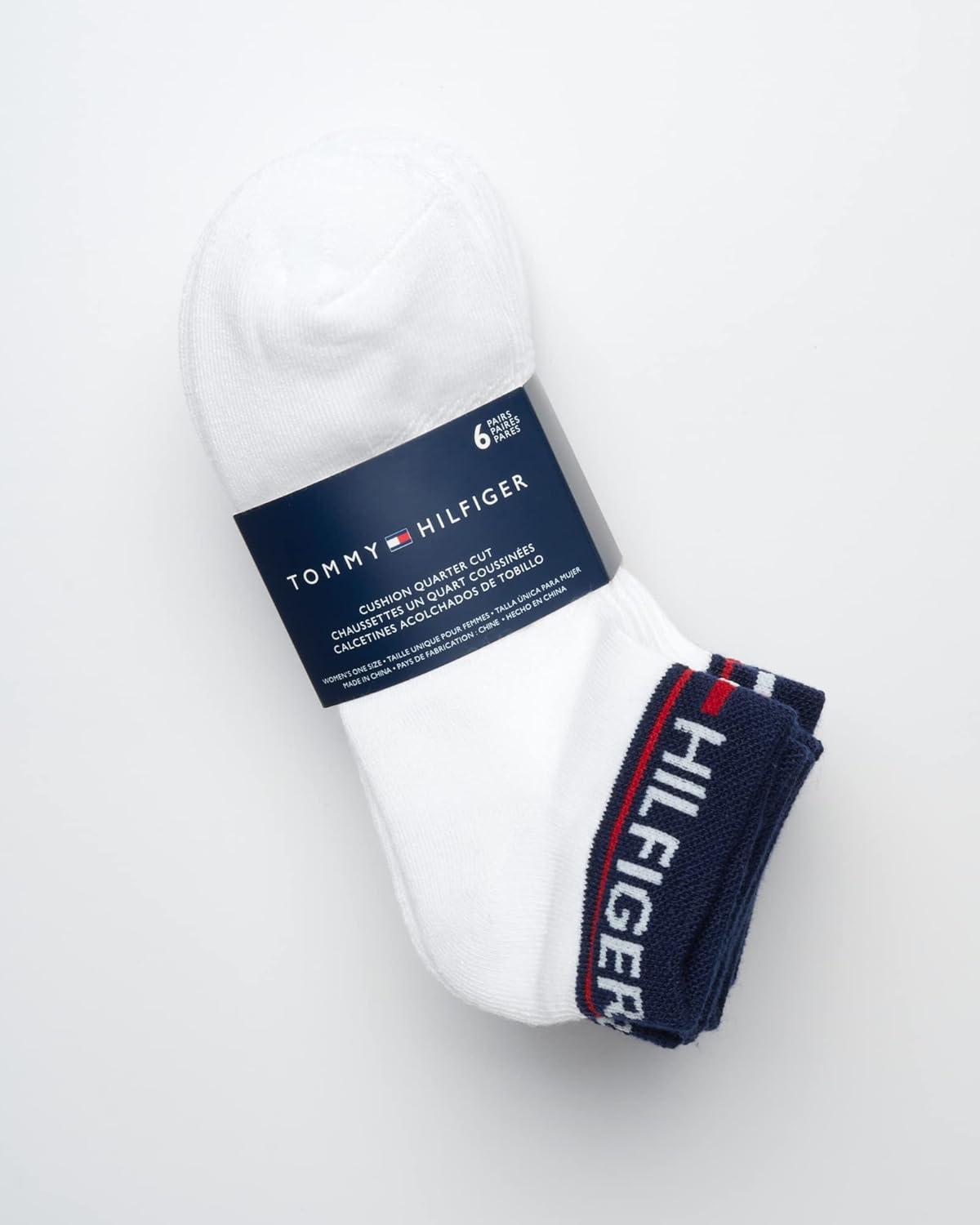 imageTommy Hilfiger Womens 6 Pack Flag Sport Cushion Short Crew SocksNavy Logo