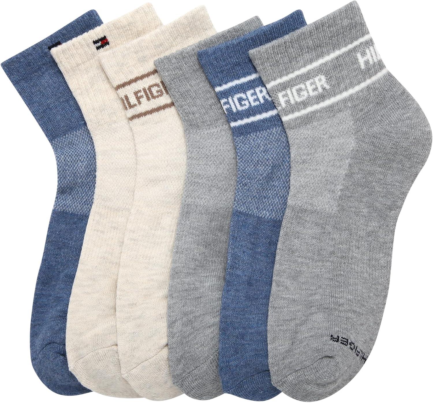 imageTommy Hilfiger Womens 6 Pack Flag Sport Cushion Short Crew SocksOatmeal Heather