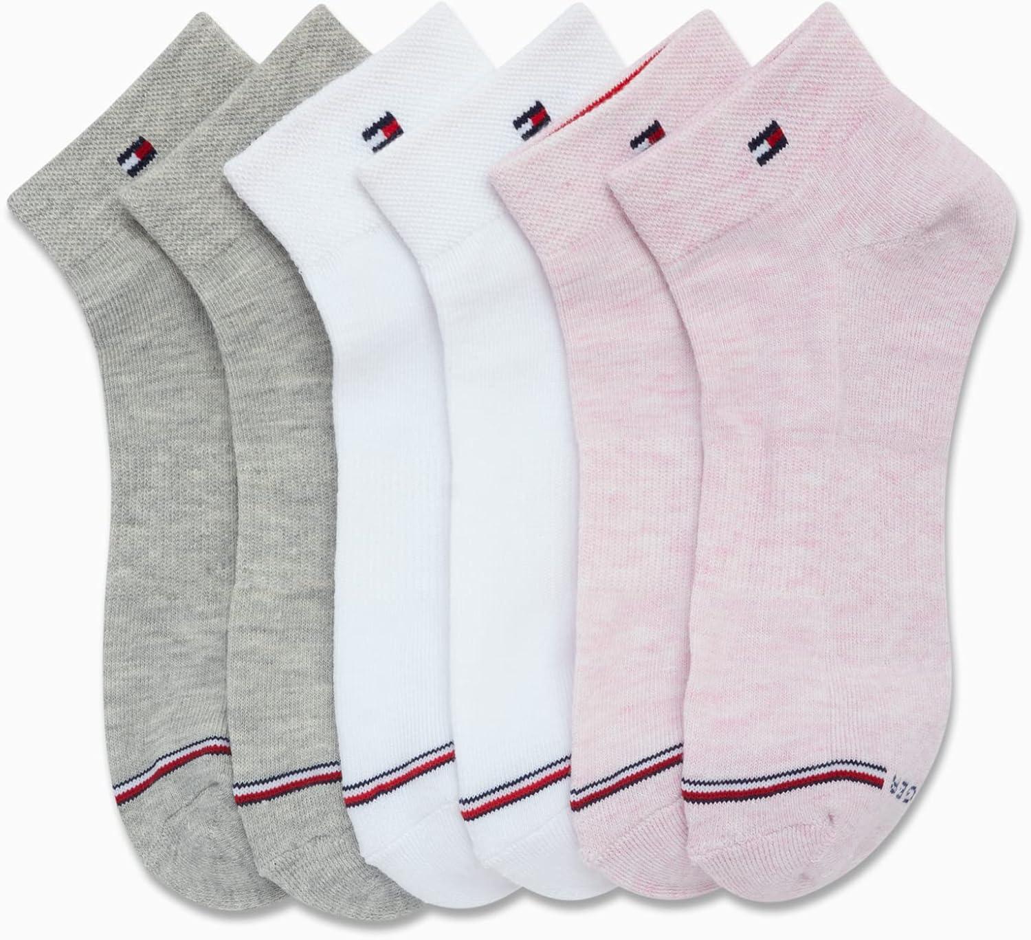 imageTommy Hilfiger Womens 6 Pack Flag Sport Cushion Short Crew SocksPink Logo