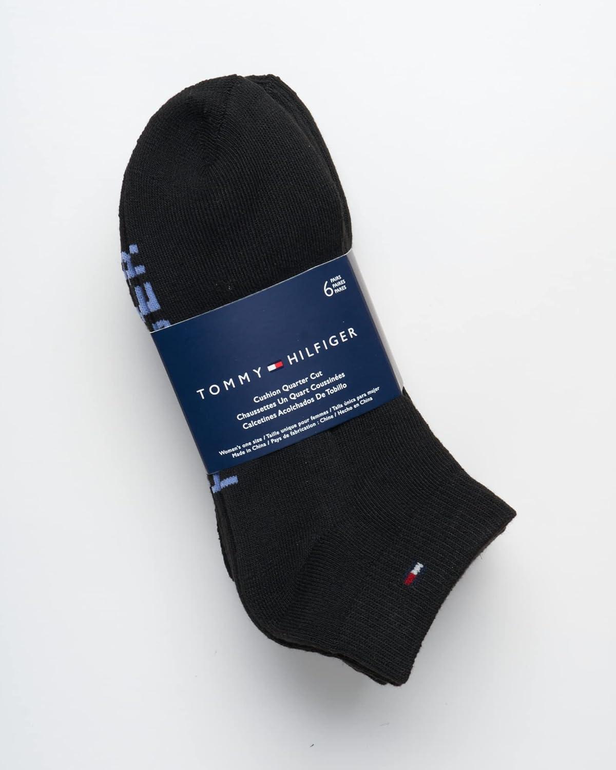 imageTommy Hilfiger Womens 6 Pack Flag Sport Cushion Short Crew SocksPure Black
