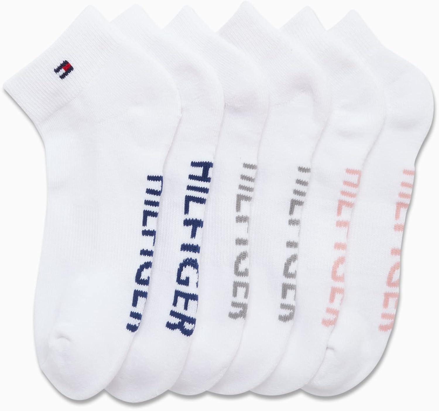 imageTommy Hilfiger Womens 6 Pack Flag Sport Cushion Short Crew SocksWhite Logo
