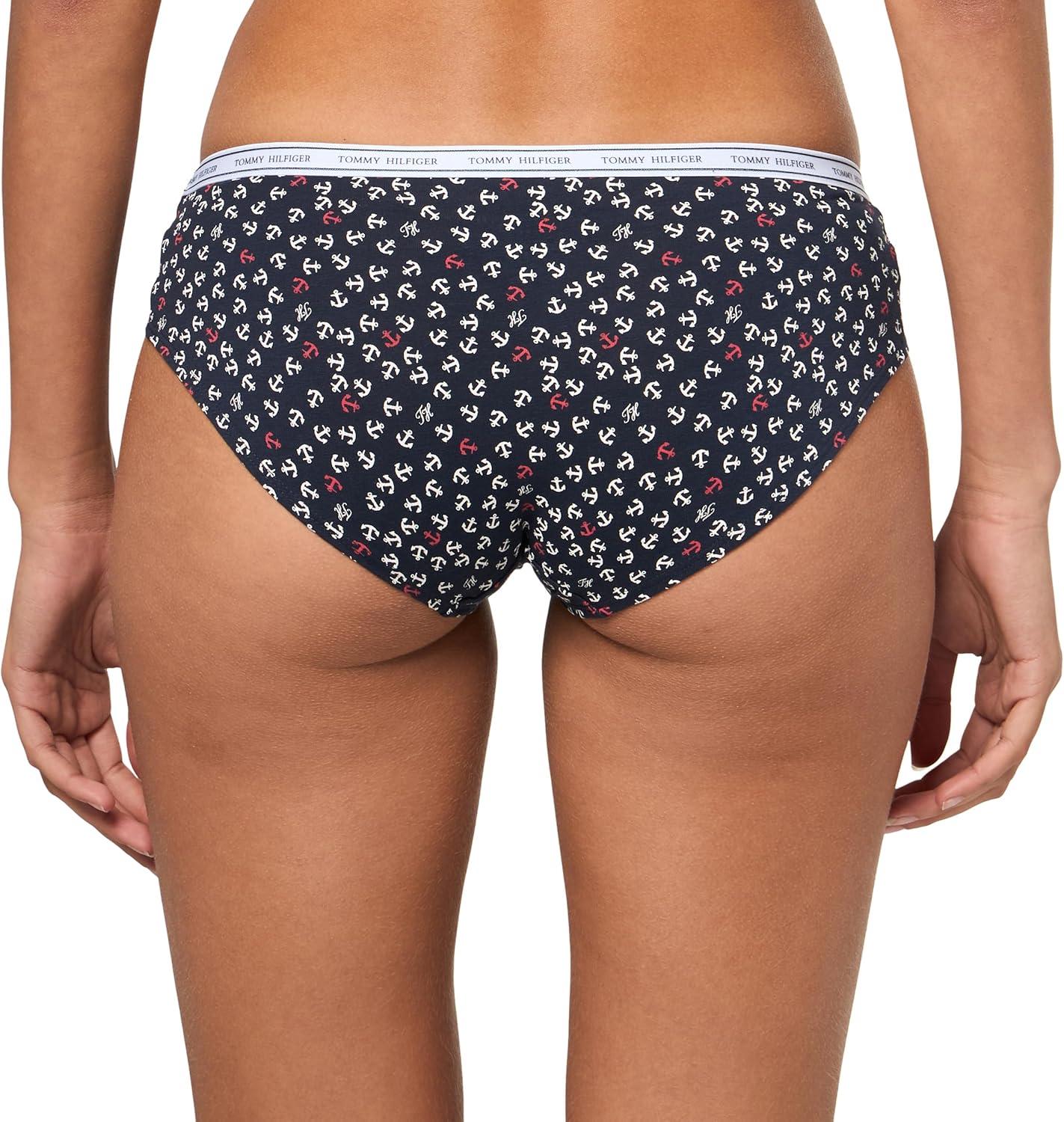 imageTommy Hilfiger Womens Classic Cotton Logoband Hipster 5PackMini Anchors PrintTango RedBright WhiteSweet BlueSweet Blue Stripe