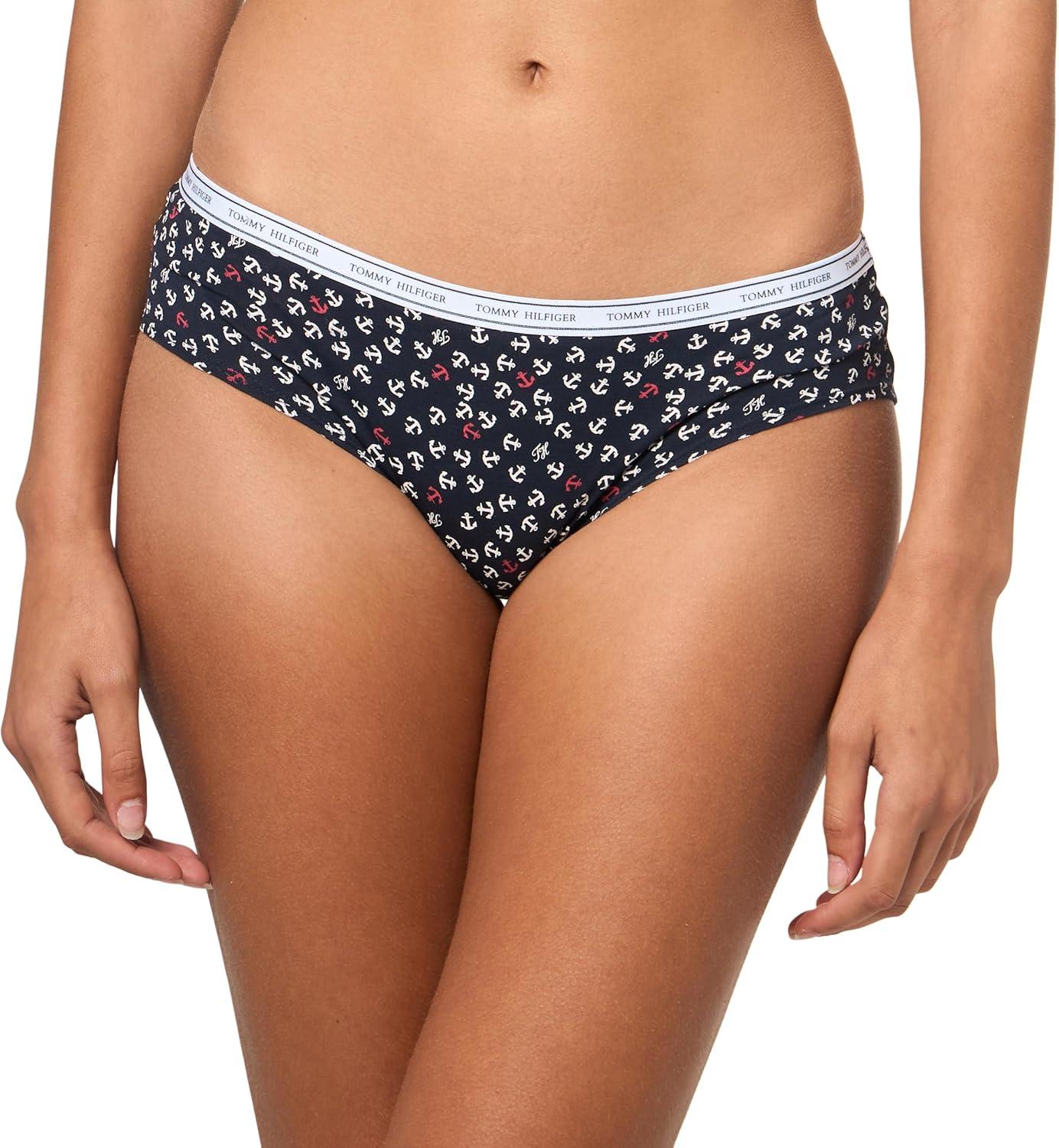 imageTommy Hilfiger Womens Classic Cotton Logoband Hipster 5PackMini Anchors PrintTango RedBright WhiteSweet BlueSweet Blue Stripe