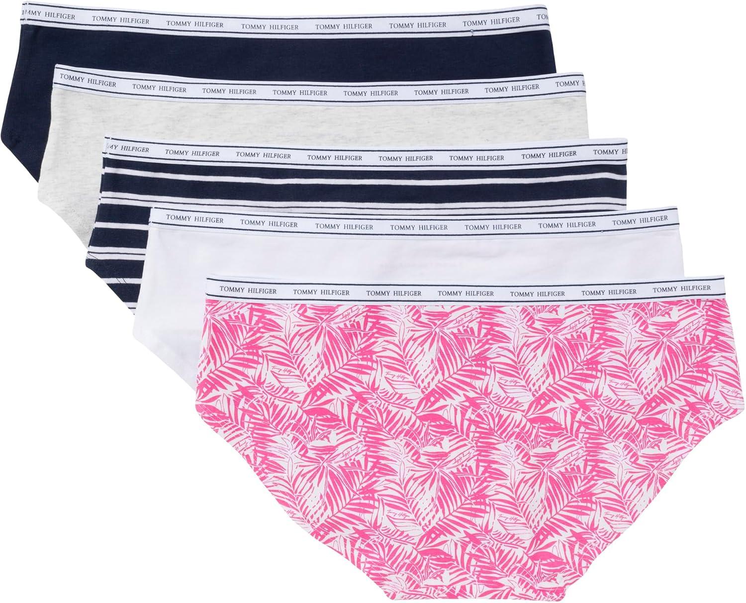 imageTommy Hilfiger Womens Classic Cotton Logoband Hipster 5PackMini Palm LeavesBright WhiteHeather GreySky CapintainSky Captain Stripe