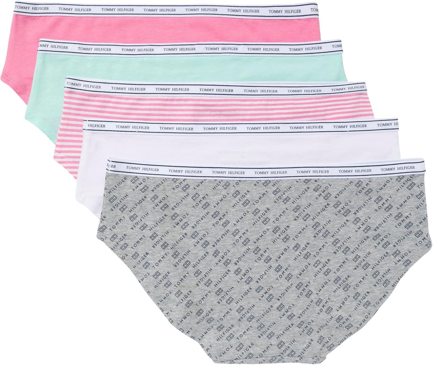 imageTommy Hilfiger Womens Classic Cotton Logoband Hipster 5PackTh Flag PrintBeach GlassBright WhiteMorning GloryMorning Glory Stripe