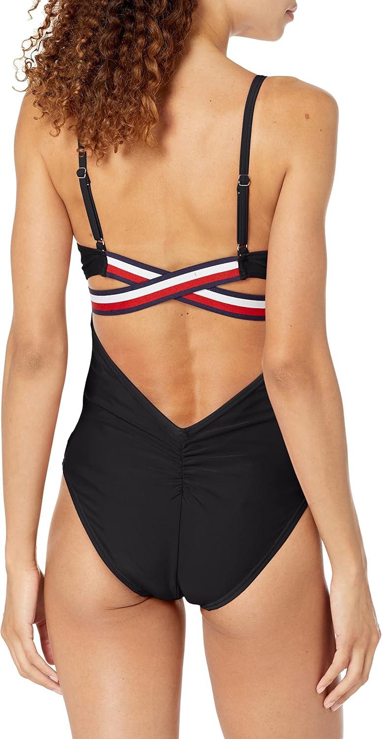 imageTommy Hilfiger Womens Classic VNeck One Piece SwimsuitBlack Multi