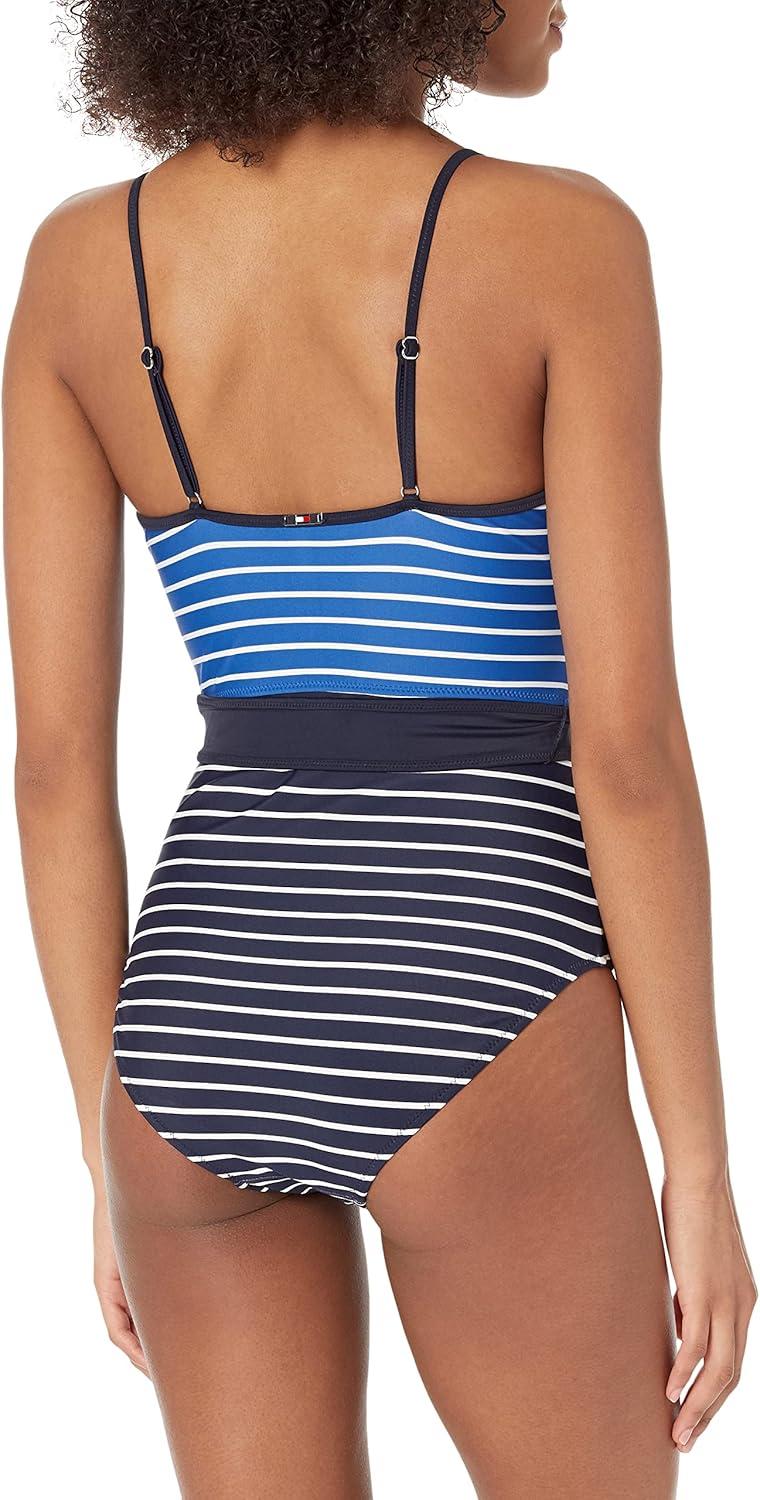imageTommy Hilfiger Womens Classic VNeck One Piece SwimsuitSail Away Stripe